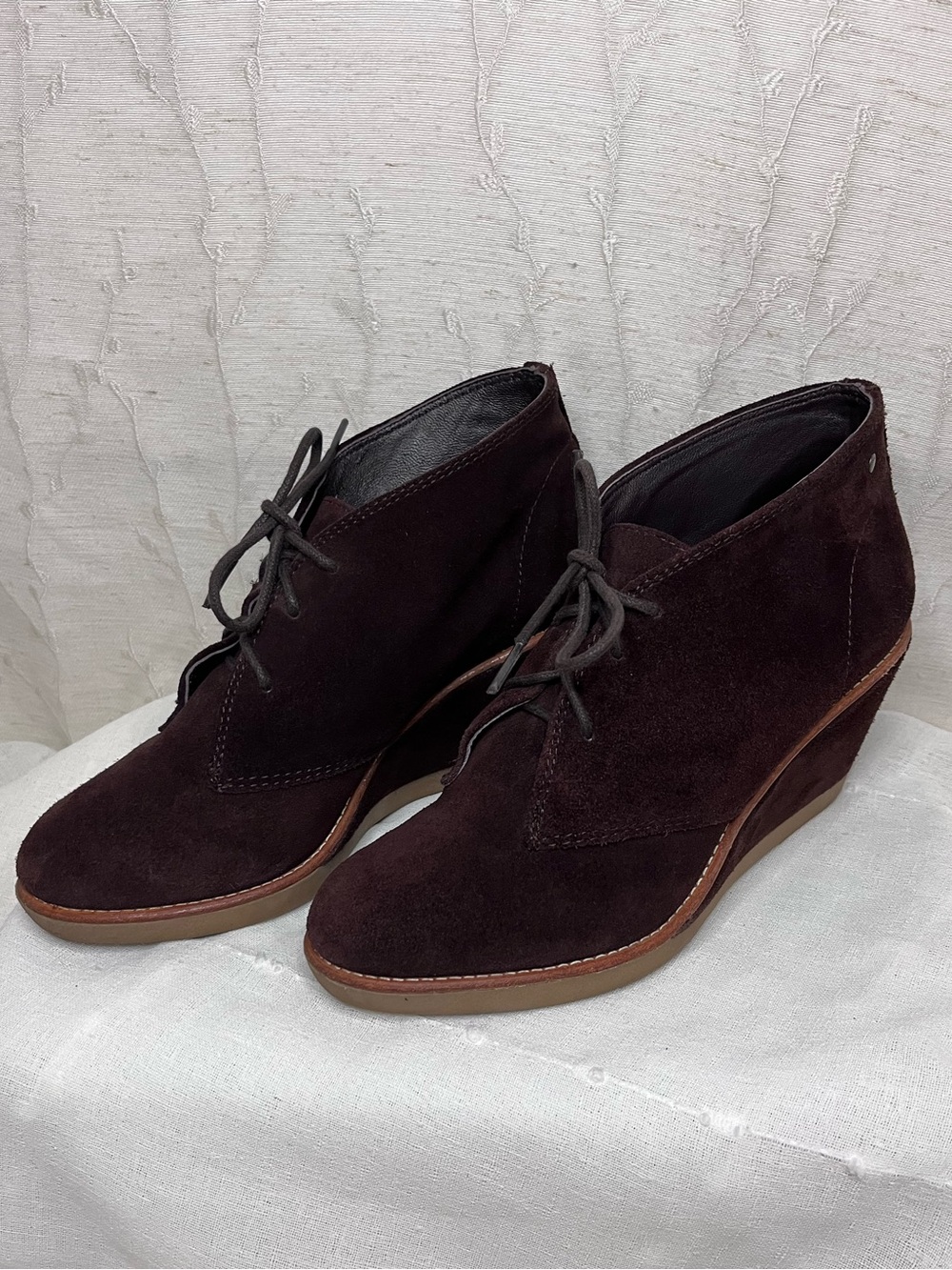 Size 7B Coach Women’s Suede Wedge Ankle Boots - Dark Brown
